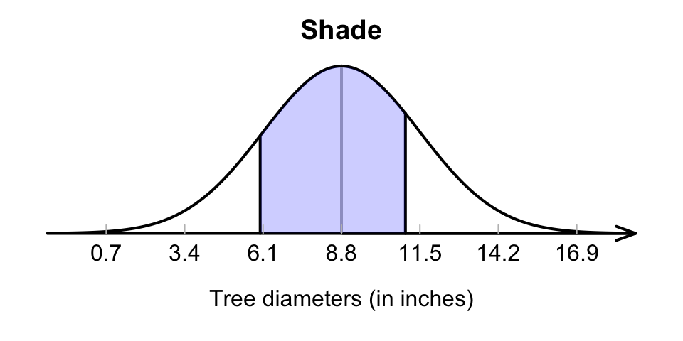 What proportion of tree diameters are between 6 and 11 inches?